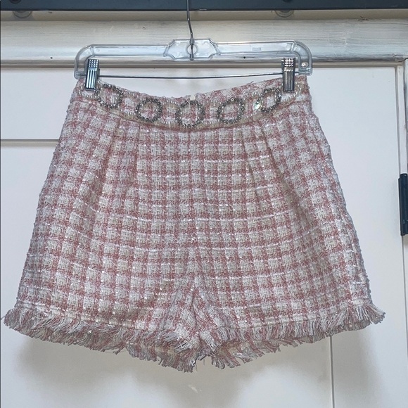 VENUS Pants - VENUS Pink Checkered High Waist Shorts